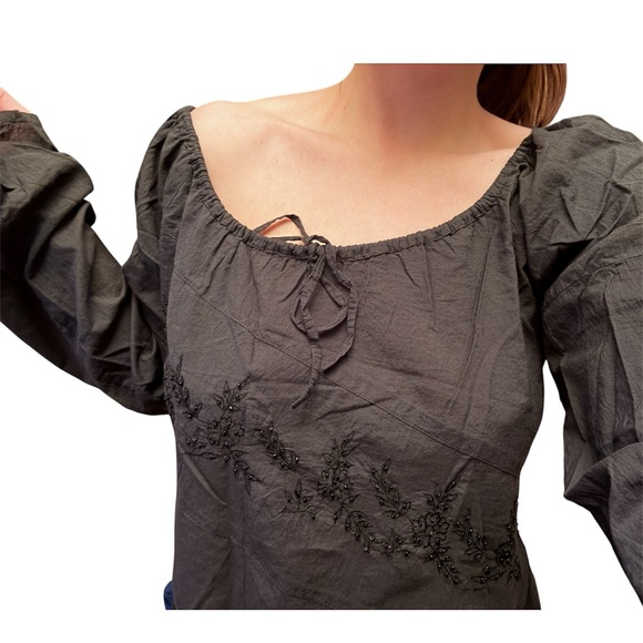 Vintage Tops - Vintage Dark Whimsy Goth Blouse Embroidered Long Sleeve Top Fairycore Y2K • S/M